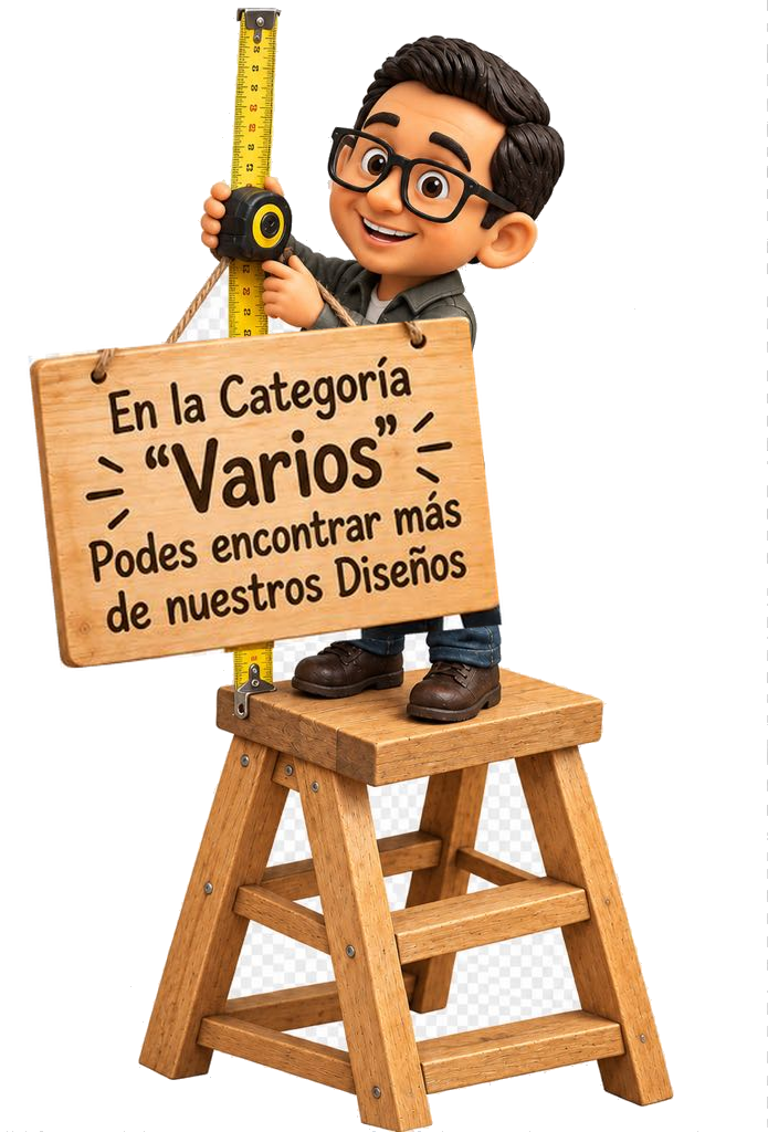 Personaje de Mueblería Longhi con cartel de Varios